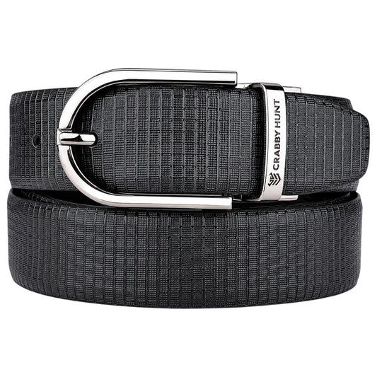 Crabby Hunt Men's Reversible Genuine Leather Belt with Apex Silver Round Buckle | Black & Brown Formal Belt