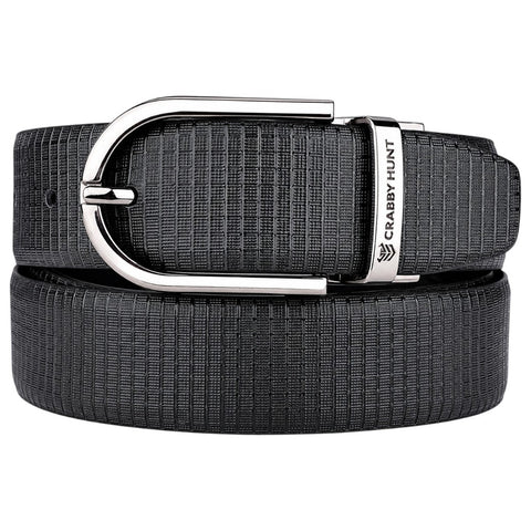 Crabby Hunt Men's Reversible Genuine Leather Belt with Apex Silver Round Buckle | Black & Brown Formal Belt