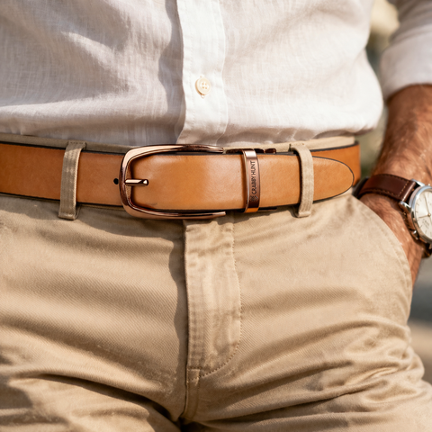 Crabby Hunt Premium Leather Belt & Wallet Combo – Metro Choco Gold Buckle Belt & Black Wallet | Gift Set