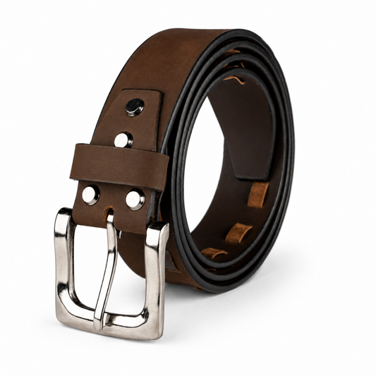 CRABBY HUNT Genuine Leather Belt for Men | Premium Brown Casual Belt with Antique Metal Pin Buckle