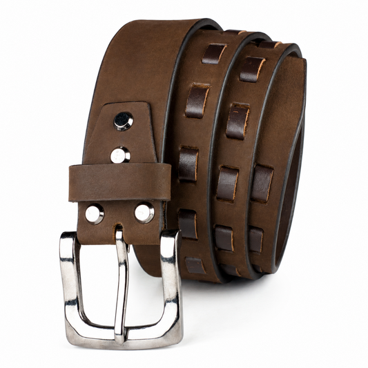 CRABBY HUNT Genuine Leather Belt for Men | Premium Brown Casual Belt with Antique Metal Pin Buckle