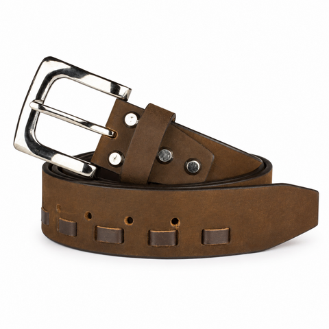 CRABBY HUNT Genuine Leather Belt for Men | Premium Brown Casual Belt with Antique Metal Pin Buckle