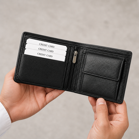 Black Leather Wallet for Men with Zipper & Coin Pocket | Slim Premium Wallet – Crabby Hunt
