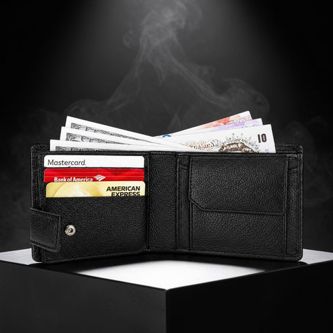 Black Leather Flip Wallet for Men with Extra Card Storage | Slim Bi-Fold Wallet – Crabby Hunt