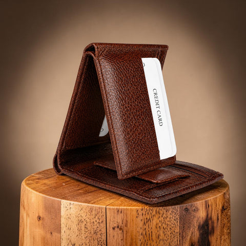Brown Leather Wallet for Men with Hidden Card Holder & Zipper | Slim Premium Wallet – Crabby Hunt