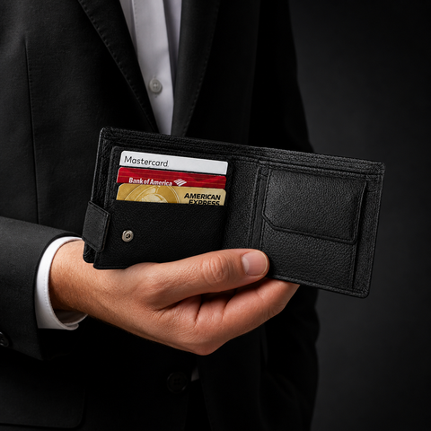 Black Leather Flip Wallet for Men with Extra Card Storage | Slim Bi-Fold Wallet – Crabby Hunt