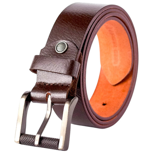 Genuine Brown Leather Belt with Premium Silver Roller Buckle