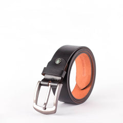 Genuine Classic Black Leather Belt with Stylish Metal Buckle