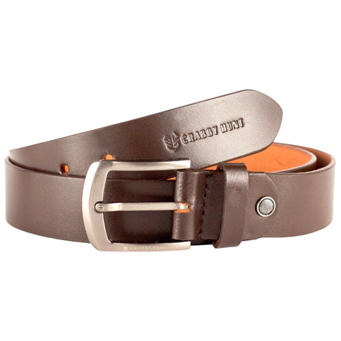 Crabby Hunt Brown Leather Belt – Silver Metal Buckle Edition