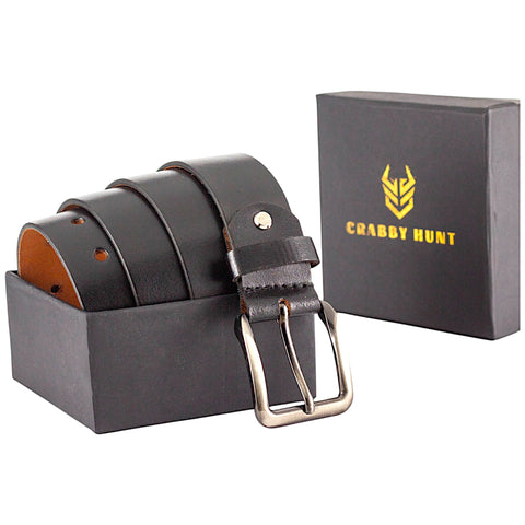 Crabby Hunt Classic Black Leather Belt for Men – Sleek Finish, Genuine Leather, Durable & Refined Look