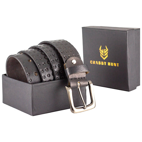 Crabby Hunt Black Textured Genuine Leather Belt for Men – Elegant Design, Durable Craftsmanship, Premium Quality