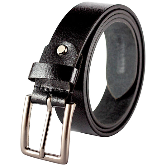 Genuine Black Leather Belt with Metal Buckle