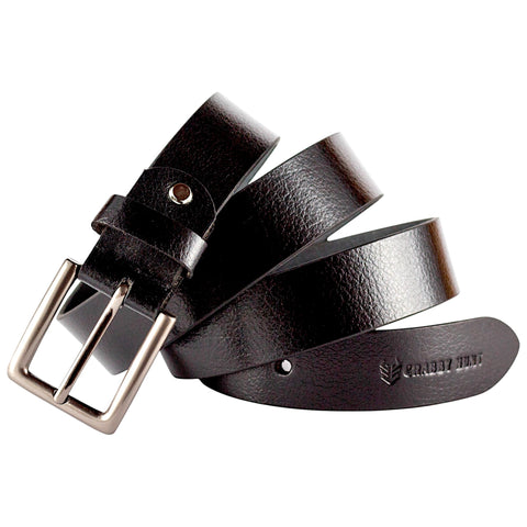 Genuine Black Leather Belt with Metal Buckle