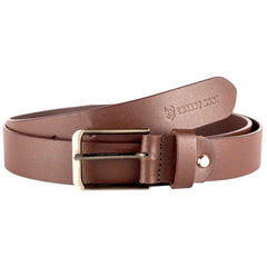 Genuine Classic Brown Leather Belt with Silver Metal Buckle