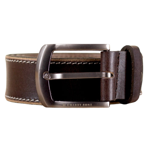 Genuine Brown Leather Belt with Metal Buckle