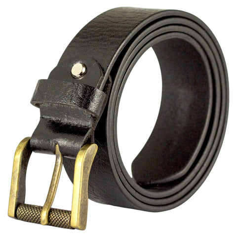 Men’s Black Leather Belt with Golden Metal Buckle – Premium Finish