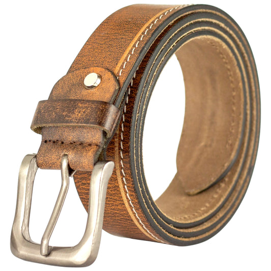 Genuine Tan Leather Belt with Stitches