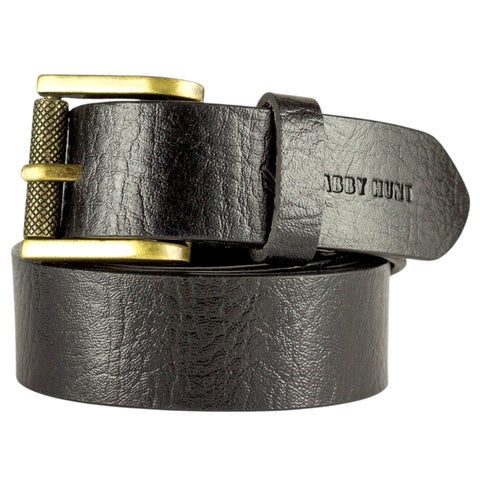 Men’s Black Leather Belt with Golden Metal Buckle – Premium Finish