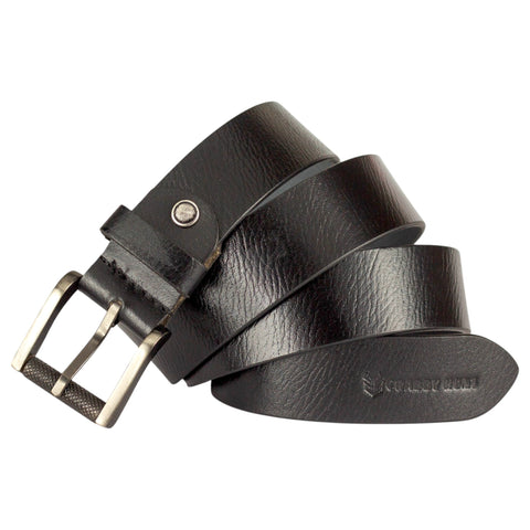 Genuine Black Leather Belt with Roller Metal Buckle