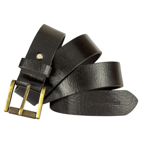 Men’s Black Leather Belt with Golden Metal Buckle – Premium Finish