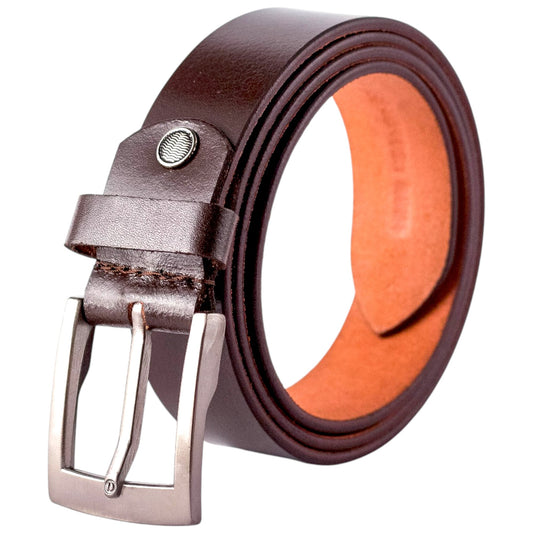 Genuine Padded Brown Leather Belt with Metal Buckle