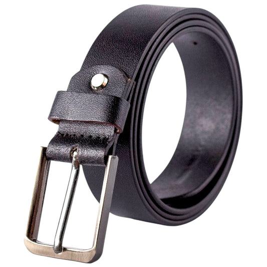 Genuine Black Leather Belt with Brushed Antique Metal Buckle