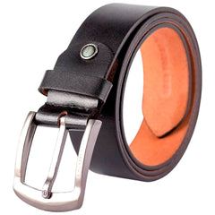 Genuine Classic Black Leather Belt with Stylish Metal Buckle