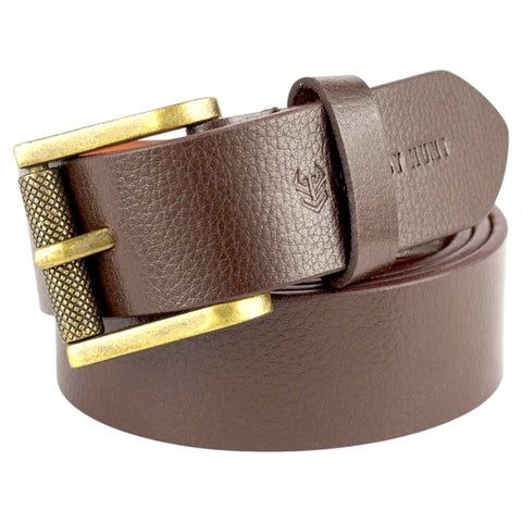 Genuine Classic Brown Leather Belt with Golden Brass Metal Buckle – Crabby Hunt