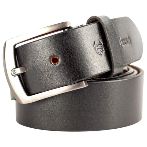 Crabby Hunt Black Leather Belt – Minimal Style with Modern Metal Buckle