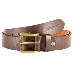 Genuine Classic Brown Leather Belt with Golden Brass Metal Buckle