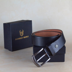 Genuine Classic Black Leather Belt with Stylish Metal Buckle