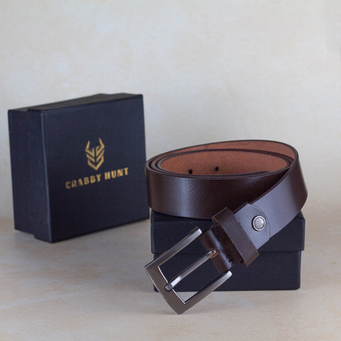 Crabby Hunt Genuine Padded Brown Leather Belt – Metal Buckle Edition
