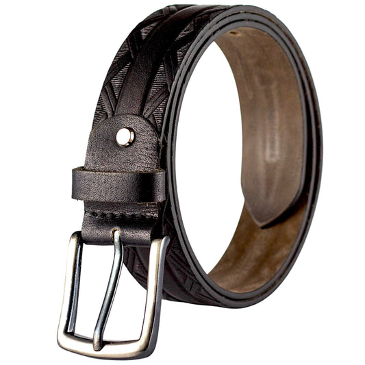 Crabby Hunt Black Patterned Genuine Leather Belt for Men – Premium Quality, Artistic Design, Durable & Sophisticated