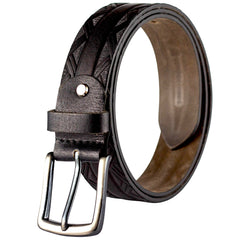 Crabby Hunt Black Patterned Genuine Leather Belt for Men – Premium Quality, Artistic Design, Durable & Sophisticated