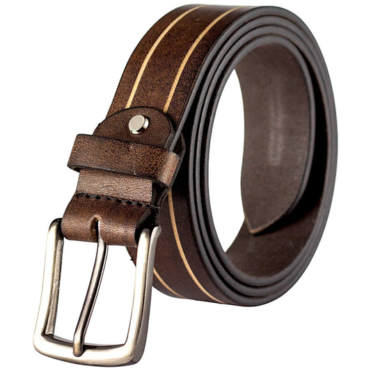 Crabby Hunt Brown Genuine Leather Belt for Men – Premium Quality, Dual Stripe Design, Durable & Stylish
