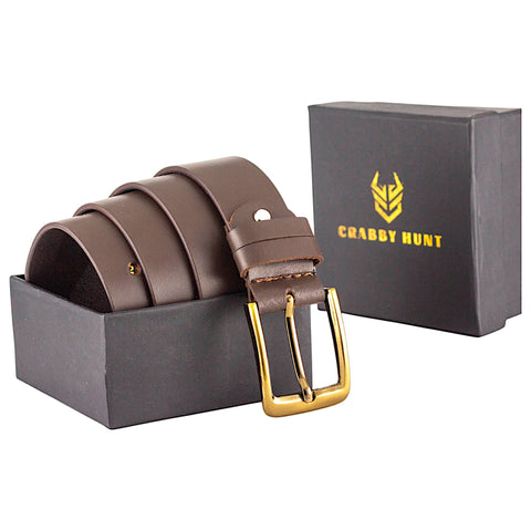 Crabby Hunt Brown Genuine Leather Belt – Premium & Elegant Men's Leather Belt