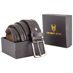 Crabby Hunt Black Patterned Genuine Leather Belt for Men – Premium Quality, Artistic Design, Durable & Sophisticated