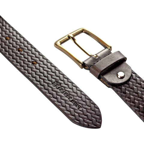 Crabby Hunt Brown Woven Pattern Leather Belt for Men – Genuine Leather, Elegant Texture, Stylish & Long-Lasting