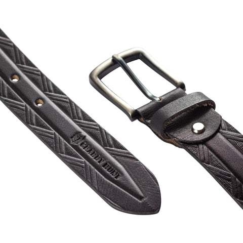 Crabby Hunt Black Patterned Genuine Leather Belt for Men – Premium Quality, Artistic Design, Durable & Sophisticated