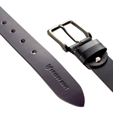 Crabby Hunt Classic Black Leather Belt for Men – Sleek Finish, Genuine Leather, Durable & Refined Look