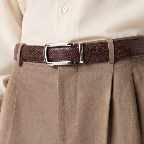 Men’s Autolock Brown Croco Leather Belt – Silver Automatic Buckle, Premium Formal Belt for Men
