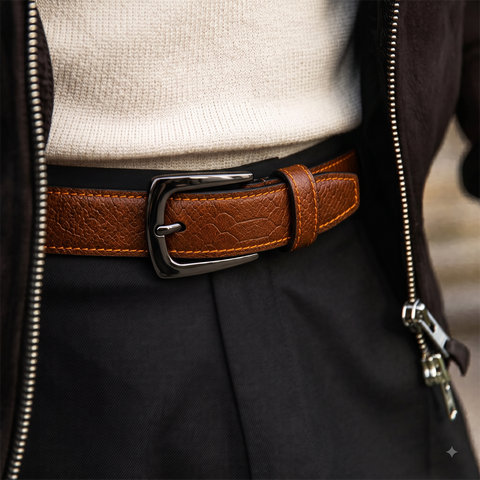 Men’s Tan Croco Genuine Leather Belt – Gunmetal Pin Buckle, Premium Formal & Casual Belt for Men