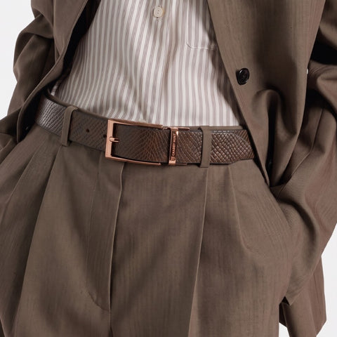 Crabby Hunt Men's Reversible Italian Leather Belt – Black & Brown Textured Belt with Rose Gold Square Buckle | Premium Genuine Leather Belt for Men