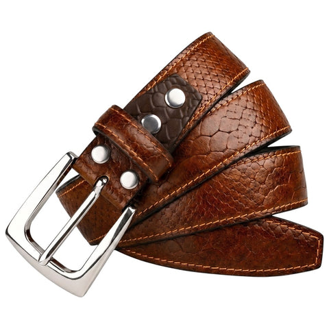 Men’s Tan Croco Genuine Leather Belt – Silver Pin Buckle, Premium Formal & Casual Belt for Men