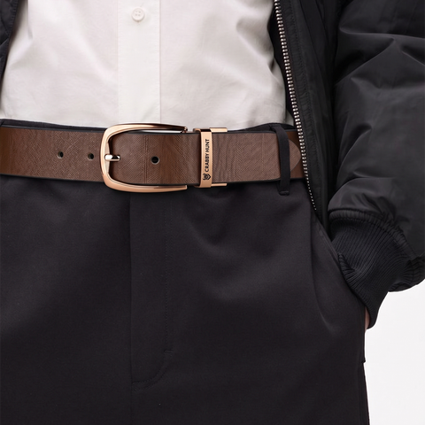 Crabby Hunt Men's Reversible Italian Leather Belt | Black & Brown | Premium Rose Gold Pin Buckle | Genuine Leather Formal Belt for Men | 35 mm