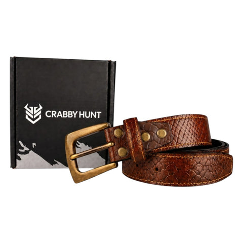 Men’s Tan Croco Embossed Genuine Leather Belt – Antique Brass Pin Buckle, Premium Formal & Casual Belt