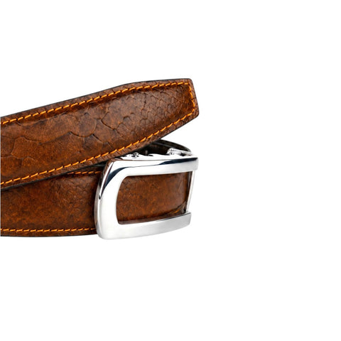 Crabby Hunt Men's Genuine Leather Auto Lock Belt – Tan Tiger | Silver Auto Lock Buckle | 35mm Formal Belt
