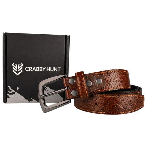 Men’s Tan Croco Genuine Leather Belt – Gunmetal Pin Buckle, Premium Formal & Casual Belt for Men