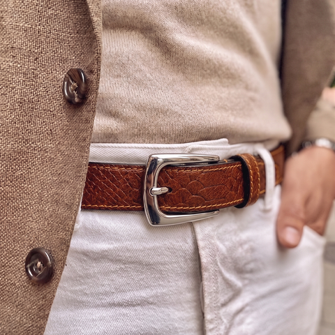 Men’s Tan Croco Genuine Leather Belt – Silver Pin Buckle, Premium Formal & Casual Belt for Men
