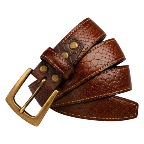 Men’s Tan Croco Embossed Genuine Leather Belt – Antique Brass Pin Buckle, Premium Formal & Casual Belt